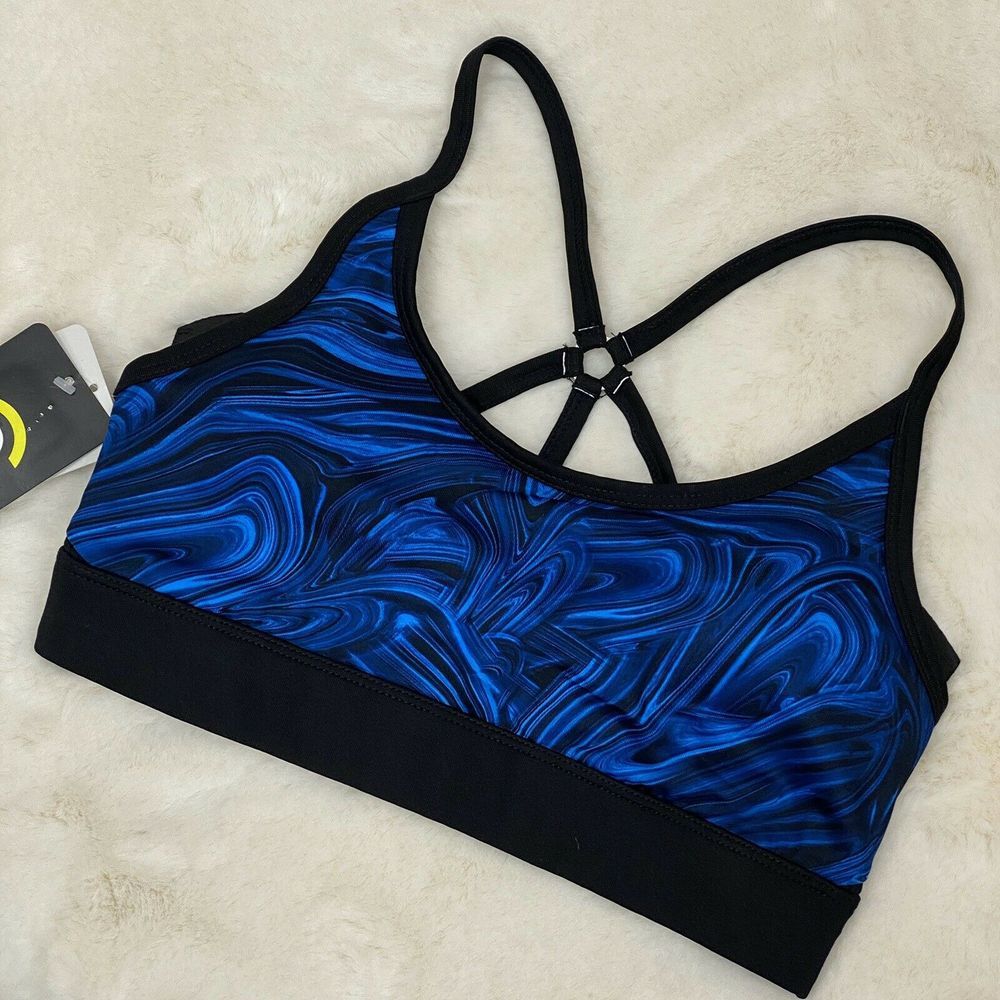 Champion Sports Bra Blue Black Mesh Detail XS NWT
